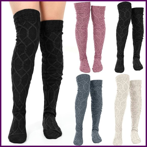 Knee High Cable Knit Socks Leg Warmers Winter Boot Stockings
